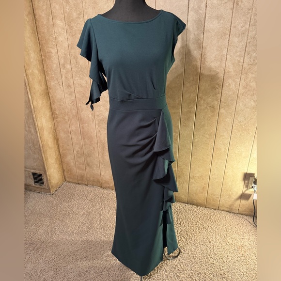 Woosea Bodycon Mermaid Evening Long Dress, Dark Green, side slit, size medium - Picture 3 of 13